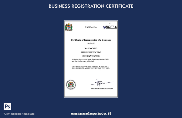 stile verificato Certificato di costituzione della società Tanzia Modello Word e